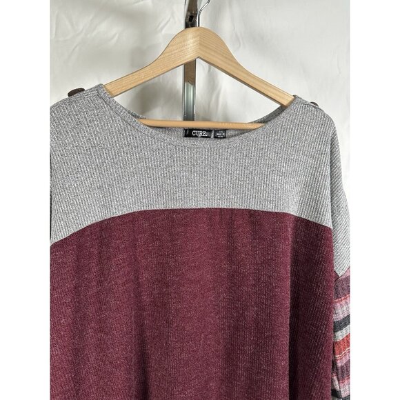 Cure Women’s Color Block Blouse Striped 3/4 Sleeve Top Size 1X Plus Casual Top - Picture 5 of 10